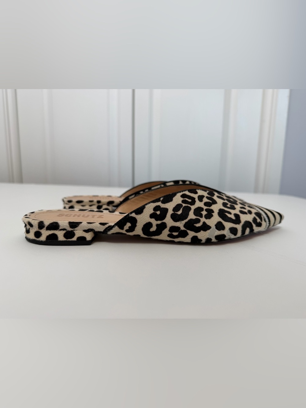 SCHUTZ Leopard & Zebra Print Pointed Toe Mules - Black & Cream - Picture 6 of 11